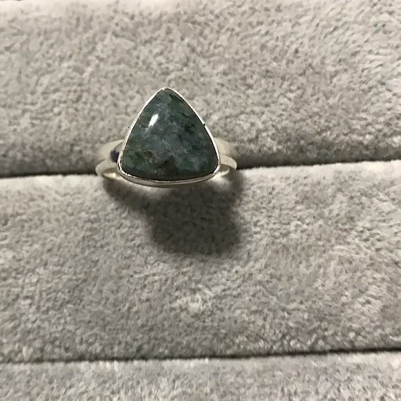 New Sterling Silver Triangle Blue Green Mermaid Kyanite Ring Size 8-8.25 Crystal - Picture 11 of 16